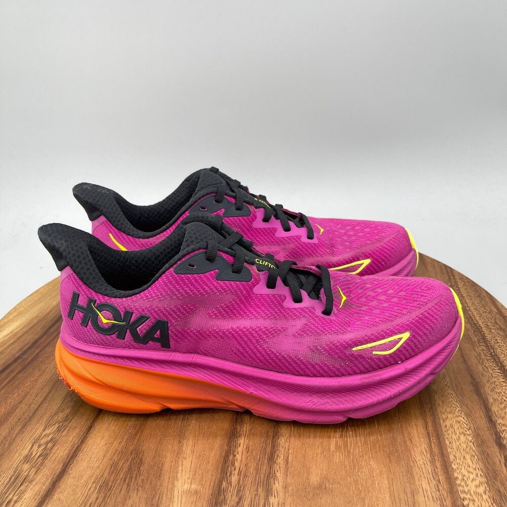 Hoka One One Clifton 9 Shoes Womens Size 9.5 B Pink Running Comfort Walking Gym